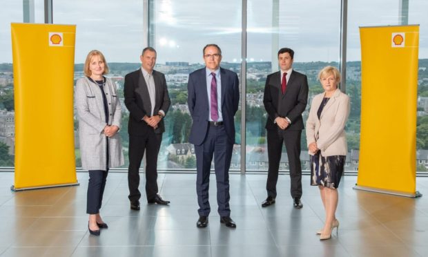l-r OGUK chief executive Deirdre Michie, Aberdeen & Grampian Chamber of Commerce CEO Russell Borthwick, Shell UK upstream senior vice-president Simon Roddy, Aberdeen City Council (ACC) growth and resources committee convenor Ryan Houghton and ACC leader Jenny Laing.