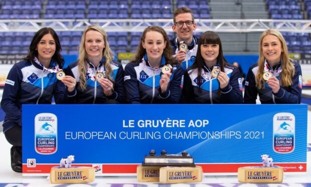 Eve Muirhead, left, skipped Scotland to gold at the European Curling Championships. Picture by WCF/Celine Stucki.