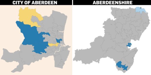 Map showing covid cases in Aberdeen and Aberdeenshire