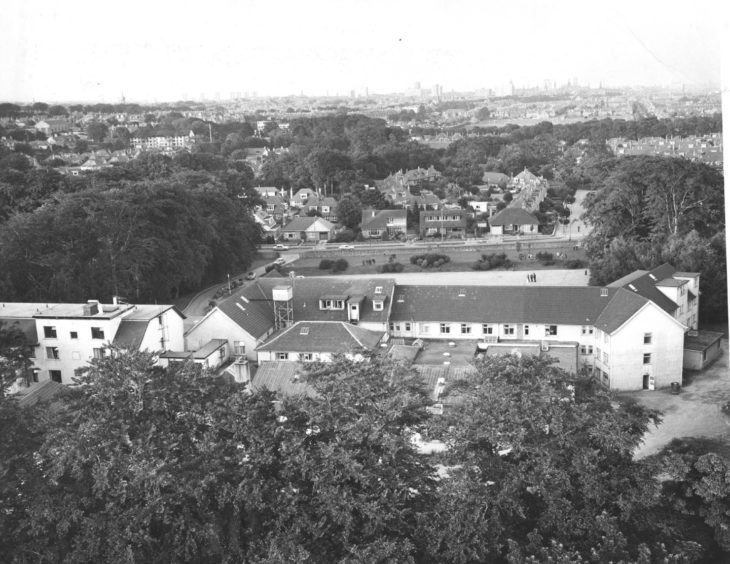 A balloon's eye view of Aberdeen with the Treetops Hotel in the foreground.
