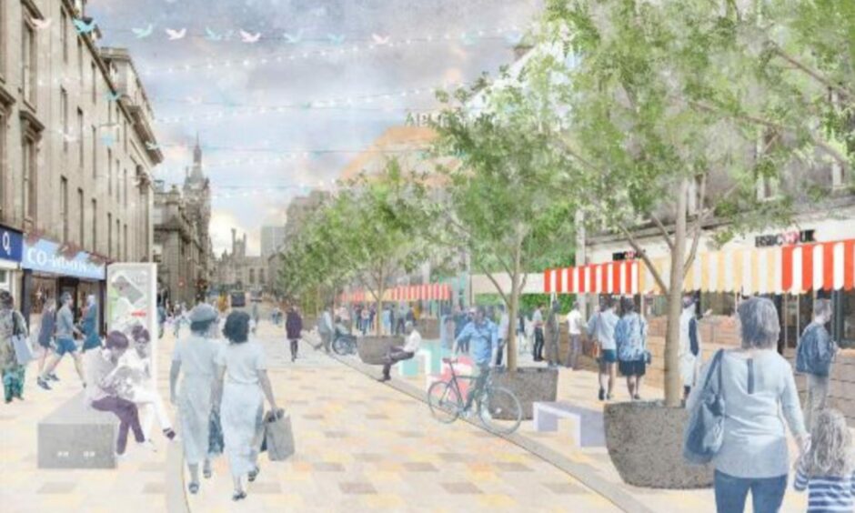 Detailed designs for a pedestrianised Union Street, pictured here outside the planned Aberdeen International Market, could be 'prioritised' at a council meeting today.