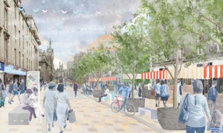 Concept images of Union Street, pedestrianised between Market Street and Bridge Street. Picture shows the entrance to the planned new market, on the British Home Stores site.