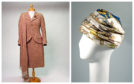 Tweed stalking costume, made by Christie & Gregor, 1950s, left, and Printed silk turban hat, designed by Hermes, 1940s-1950s