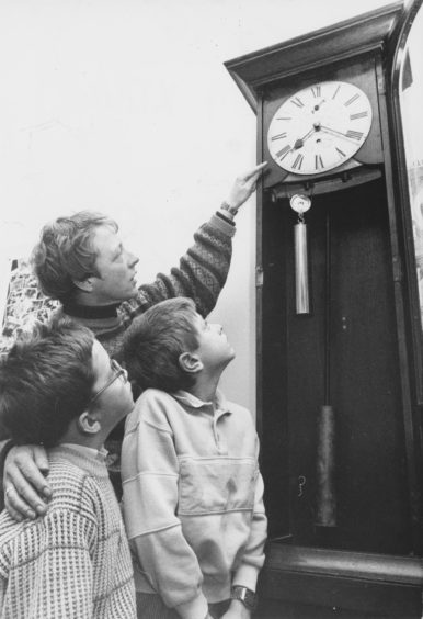 1991: Head teacher of Victoria Road Primary School, Mrs Lorna Glen, explains the workings of the schools old regulator clock to pupils Martin Smith (7), left, and eight-year-old Ryan Calder.
