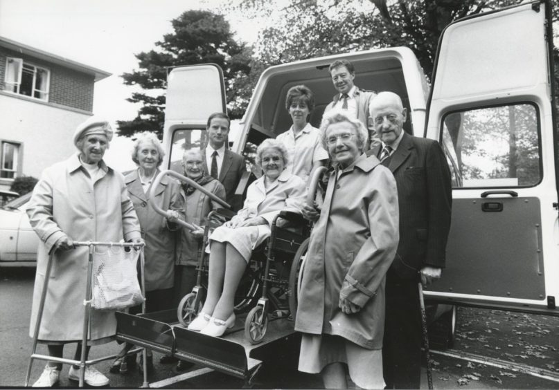 1990: Voluntary Service Aberdeen yesterday accepted a new minibus from the Winlaw Trust. The presentation was made at Forestgait Old People's Home, Aberdeen, by trustee Mr Ian Collie (centre left). Also in the picture are fellow trustee Mr George Collie (right) and volunteer driver Mr Ken Mutch (back) with some of the home's residents.