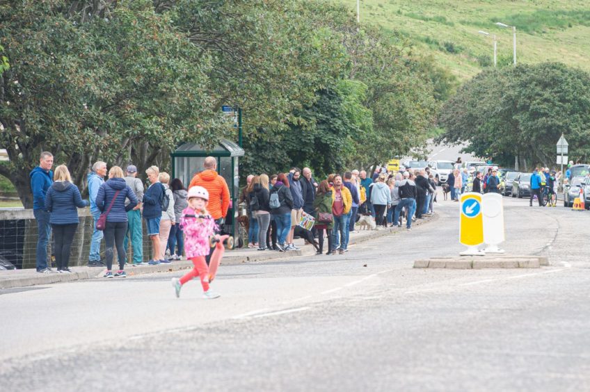 Spectators lined the streets to cheer on participants at the start of the final leg of the Tour of Britain in Stonehaven.