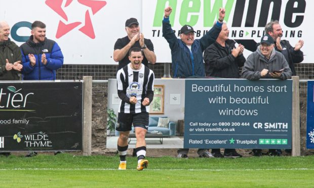 Scott Barbour celebrates Fraserburgh's goal against Brechin City.