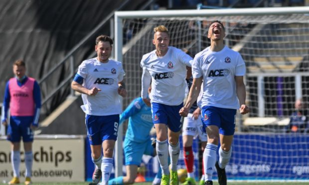 Leighton McIntosh celebrates his goal for Cove Rangers against Falkirk.
