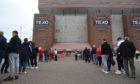 Fans queuing to get into Pittodrie for the match against BK Hacken.