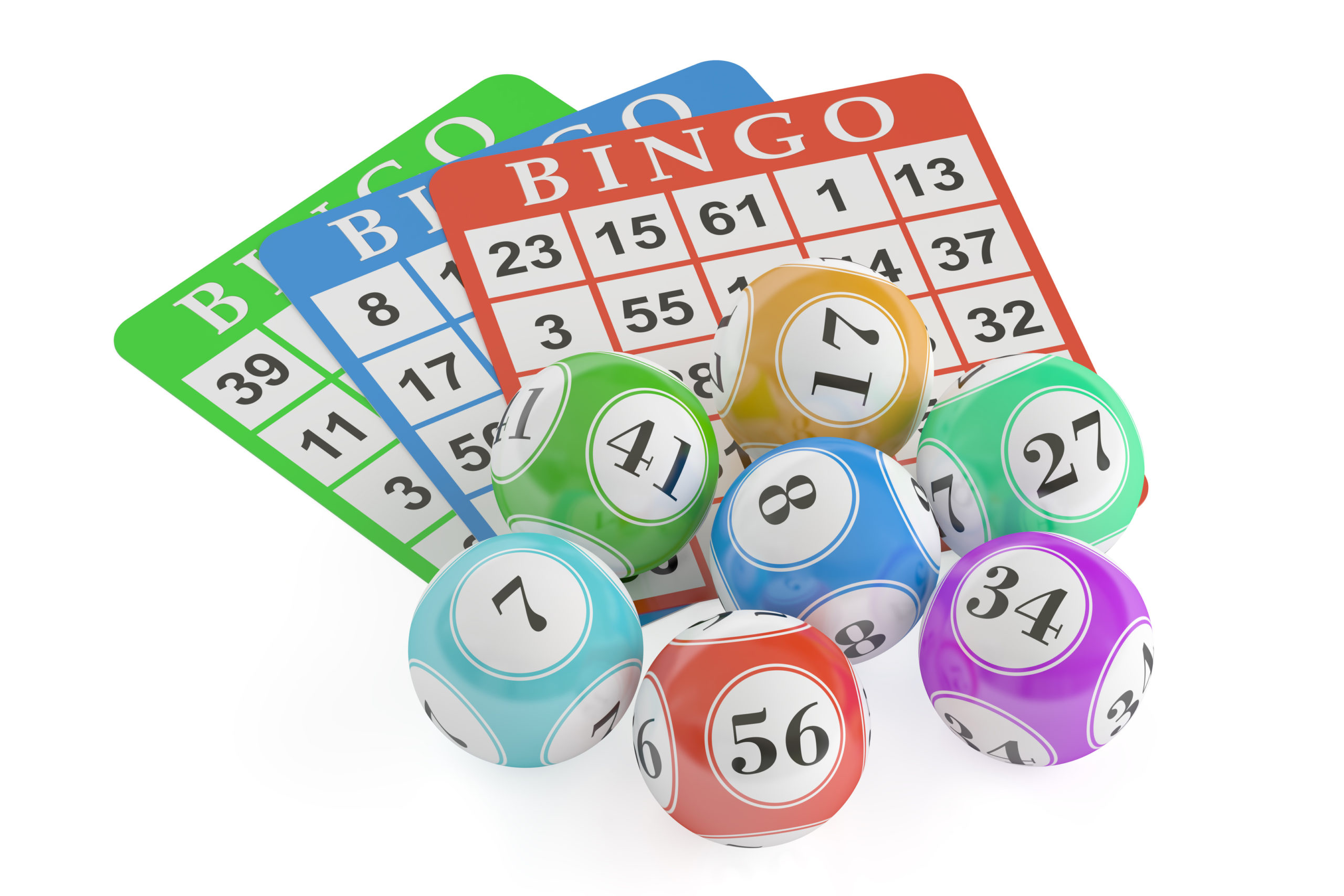 Bingo concept, lottery balls and cards. 3D rendering