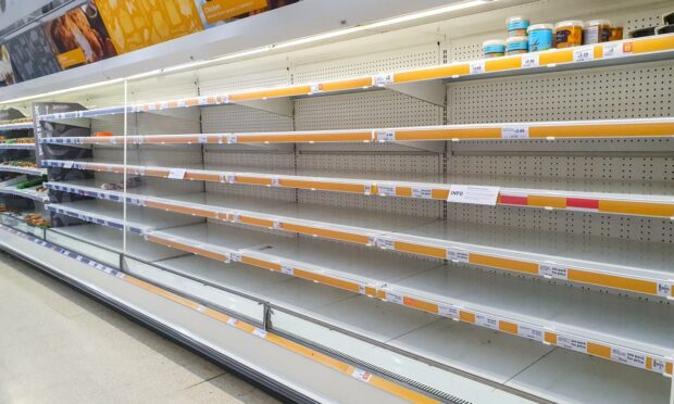 Empty shelves in March, 2020.