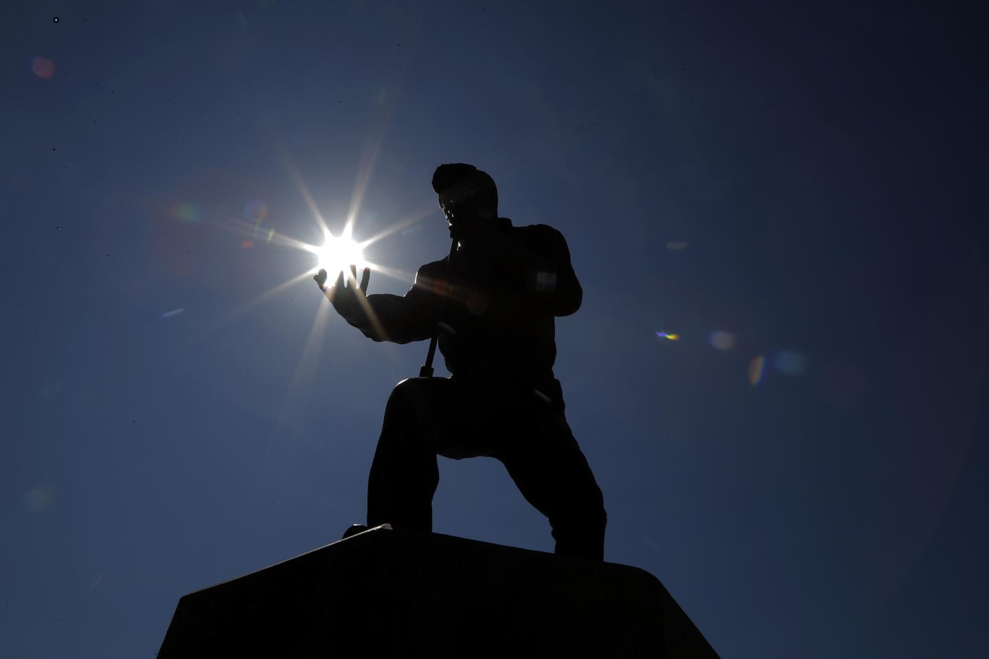 The sun king: A statue of Elvis Presley in Tupelo.