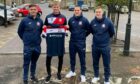 From left to right: Turriff United manager Dean Donaldson, midfielder Andrew Watt, player-assistant manager Jamie Lennox and coach Bruce Raffell