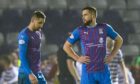 Inverness defenders Robbie Deas (left) and Danny Devine look dejected after Hamilton make it 2-1.