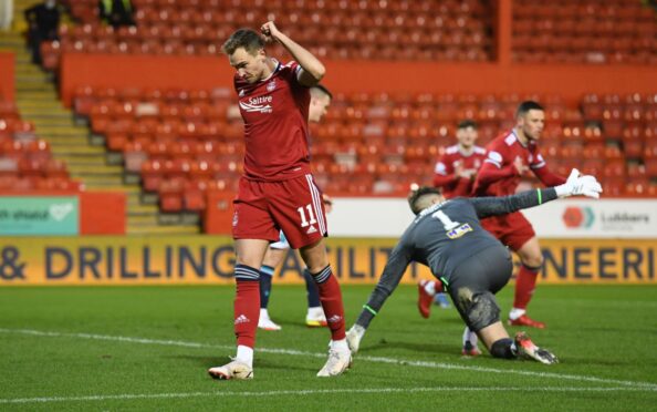 Ryan Hedges celebrates his equaliser against Dundee