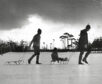 1968 - Graeme McKay, Gordon Raitt and Simon Shepherd make for the sledging slopes in Hazlehead