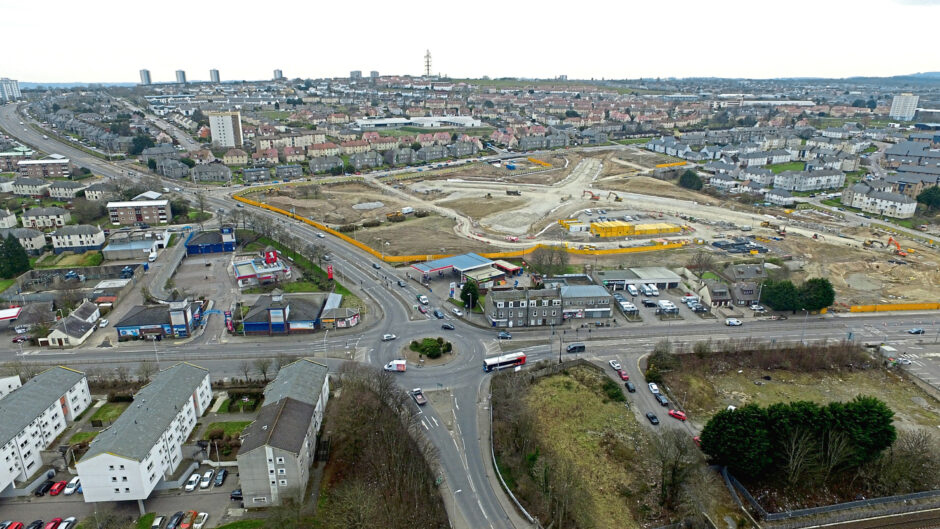 Drone photography of the Haudagain Roundabout improvement project in March 2020.