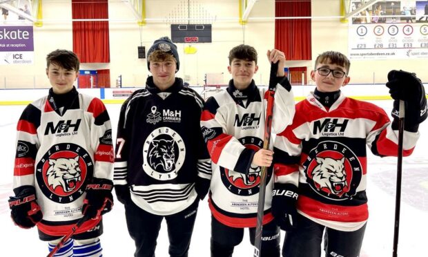 Aberdeen Lynx players have been selected to represent Scotland. L to R: Logan Gordon, Jack Hutton, Zac Thomson, Shay Stephen. Picture by Susan Strachan.