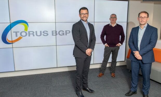 From left, Torus BGP's Terry Allan, Dan Byrne (Integrated Services Contract Manager) and Sandy Bonner.