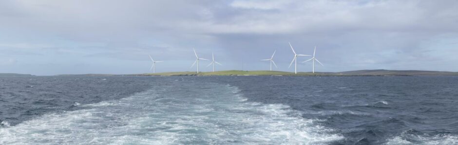 Orkney wind farm turbines.