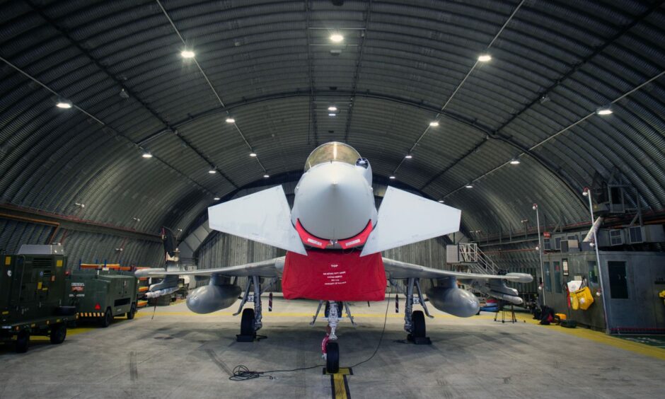A Typhoon jet in a hanger. 