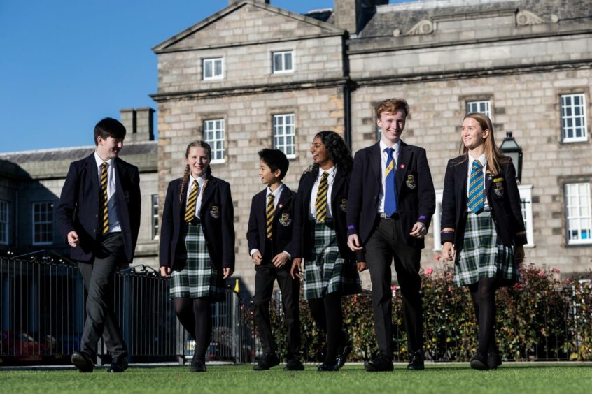 Pupils outside Robert Gordon College, a Scottish independent school