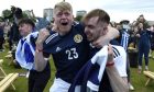 Scotland fans celebrate goal against Croatia at Glasgow fan zone during Euro 2020.