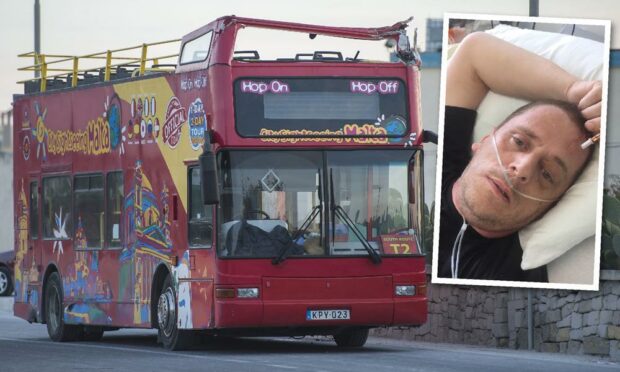 Simon Morrison, inset, was seriously injured in the Malta bus crash.