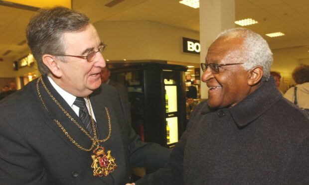 Then-Lord Provost John Reynolds with Archbishop Desmond Tutu in 2005.