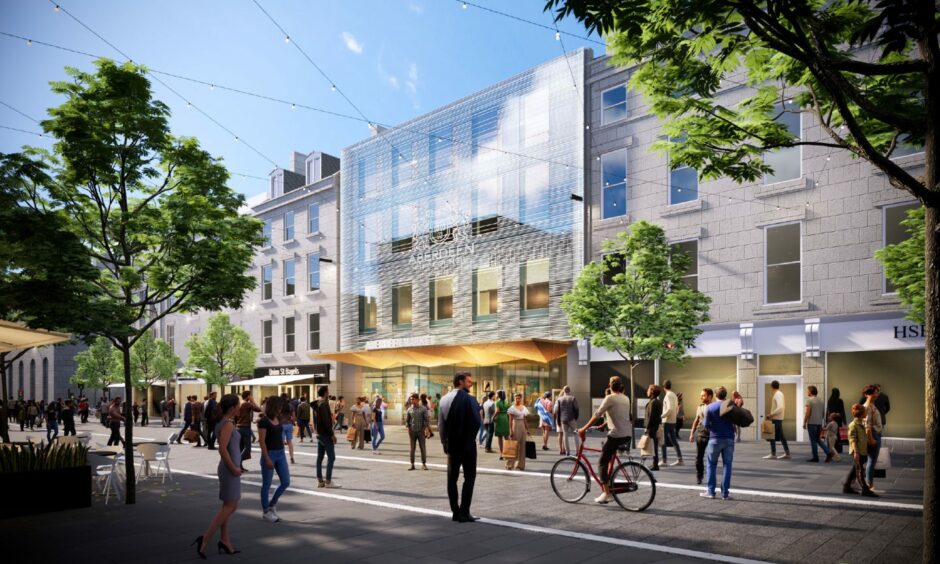 Union Street will remain pedestrianised at the corner of Market Street up to Bridge Street. Plans for a new Aberdeen market are part of the pedestrianisation proposals. Pic by Aberdeen City Council