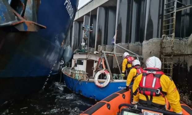 The scallop dive vessel had broken free during Storm Barra. Picture by Kyle RNLI.