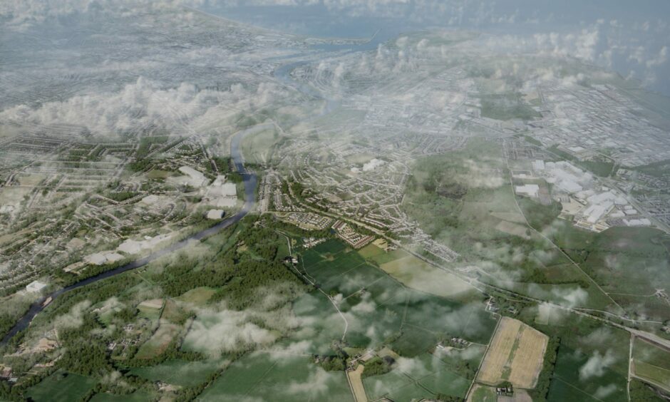 An aerial masterplan image of the Leggart Brae development, submitted as part of Comer Group's planning application.
