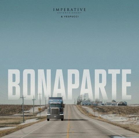 A bleached out image of a truck on a dusty road in the American midwest, with the word 'Bonaparte' - one of the best true crime podcasts of 2021 - in the centre
