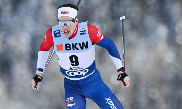 Andrew Musgrave in action during the sprint qualification at the FIS Cross Country Skiing World Cup event in Davos, Switzerland.