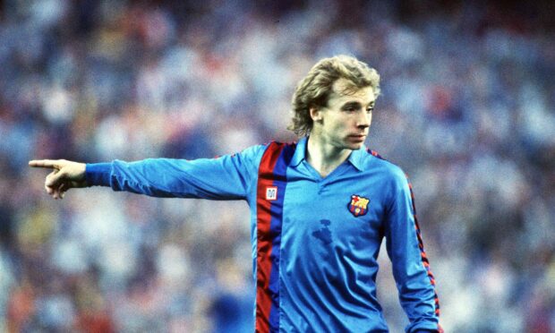 Former Aberdeen striker Steve Archibald (Barcelona) in action against Steaua Bucharest in the 1986 European Cup final.