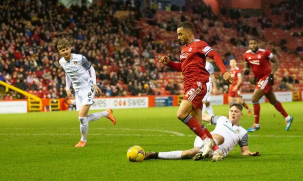 Aberdeen's Funso-King Ojo (16) in action in the Scottish Cup defeat of Edinburgh City.