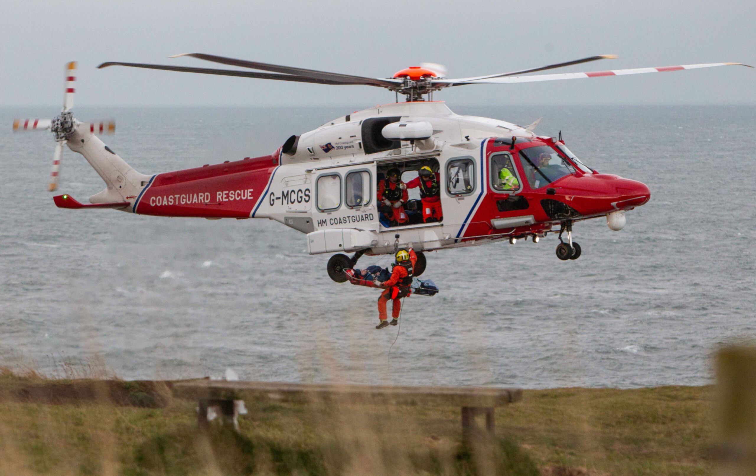 Coastguard teams winched the injured man from the rocks and he was taken to Ninewells Hospital in Dundee. Pic Paul Reid