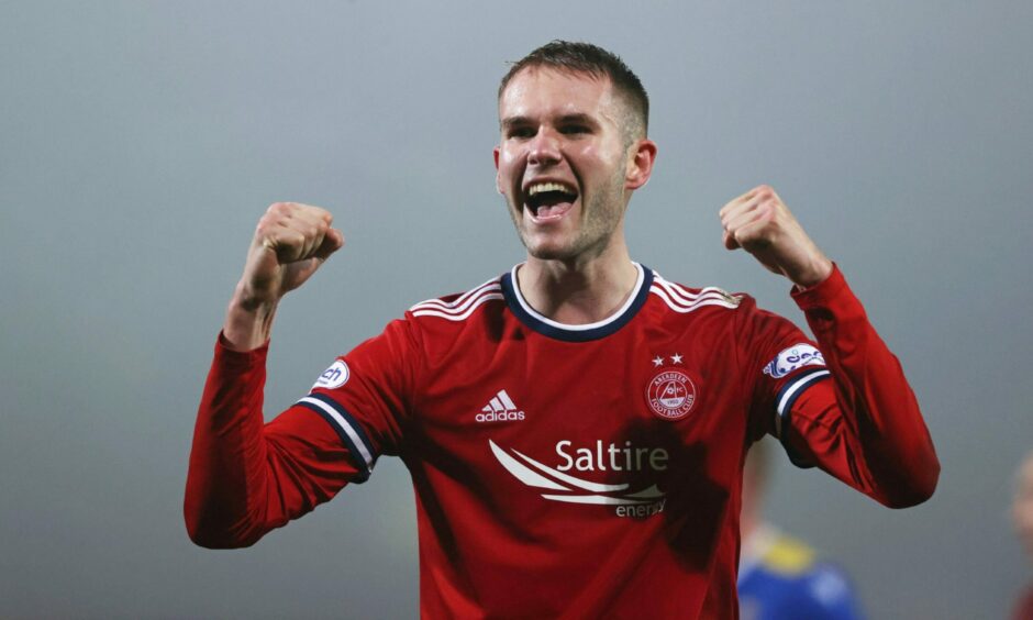 Teddy Jenks celebrates scoring for Aberdeen against St Johnstone. 