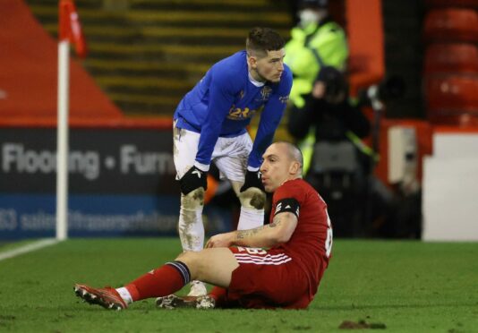 Ryan Kent was sent off in the 1-1 draw at Aberdeen
