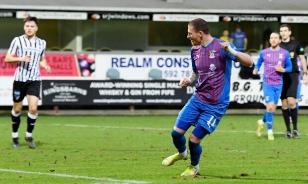 Shane Sutherland puts Caley Thistle in front at Dunfermline.