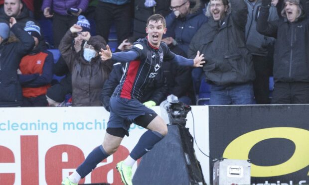 Ross County striker Matthew Wright celebrates netting against Rangers