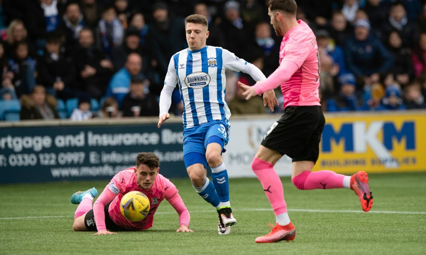 Kilmarnock's Brian Haunstrup tries to find an opening.