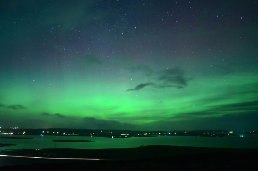 Northern Lights seen from Wideford Hill, Orkney. Picture by Samuel Ramsay.