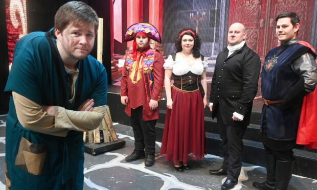 The Hunchback Of Notre Dame, staged by Phoenix Theatre, features Jonnie Milne with, from left, Adam Huckle ,Jo Gallagher, Mark Smith and Ian Baxter.