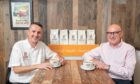 Managing Director of Caber Coffee, Findlay Leask (left) and Mental Health Aberdeen (MHA) Chief Executive, Graeme Kinghorn (right) with 'Spill the Beans' coffee.