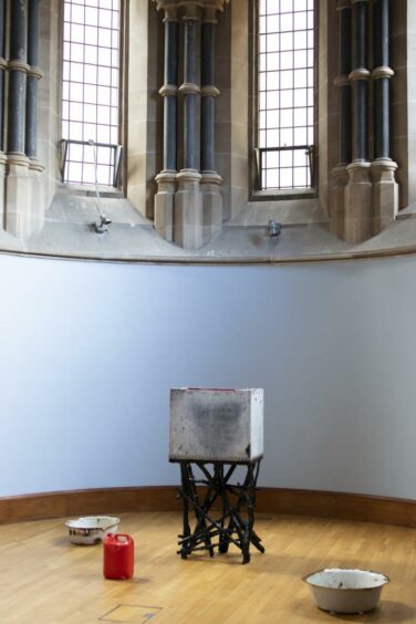 "Font and Other Stories", part of The Everted Rim of a Vase at Eden Court Chapel.  Photo by Jamie Kane.