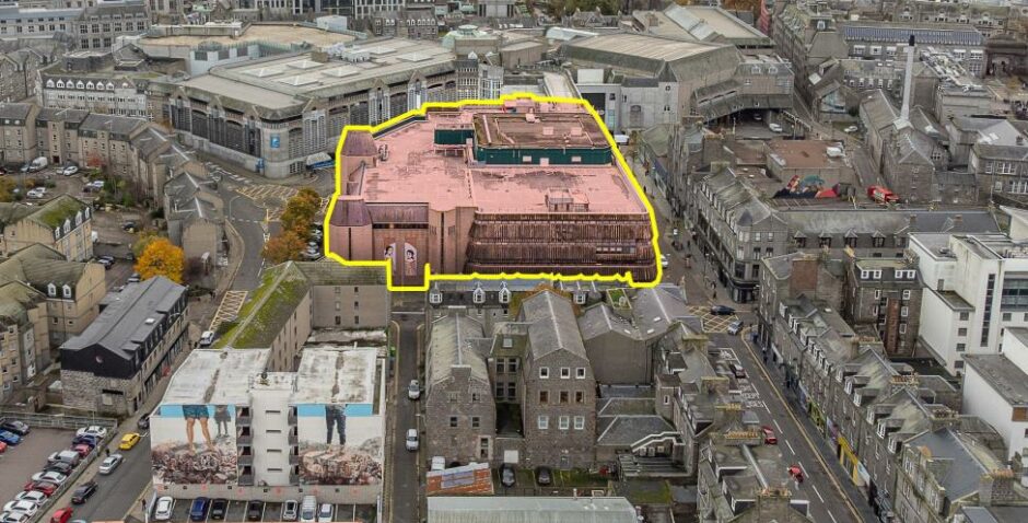 An aerial view of the old John Lewis department store in Aberdeen.