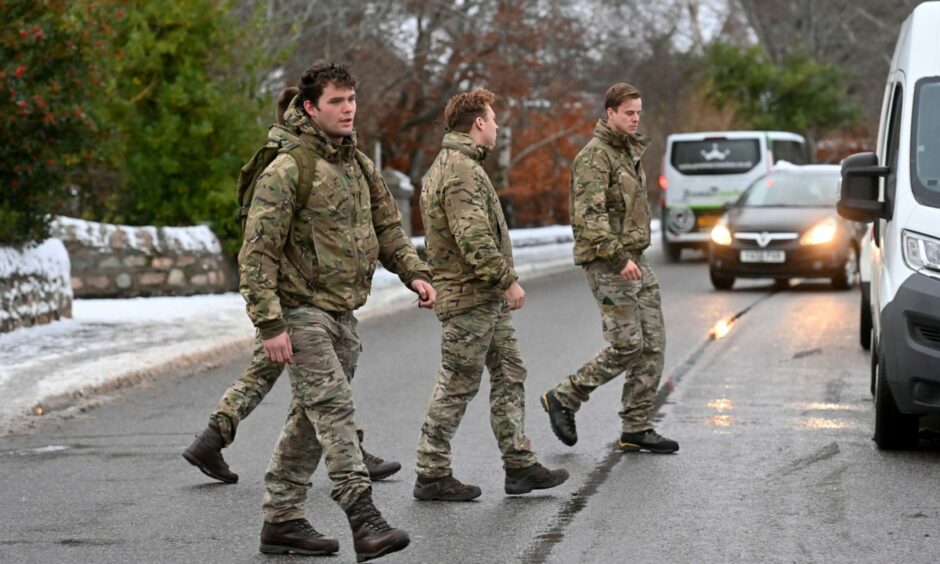 The British Army and Red Cross were in Aboyne to help deliver food parcels to people after Storm Arwen. Picture by Kath Flannery/DCT Media.