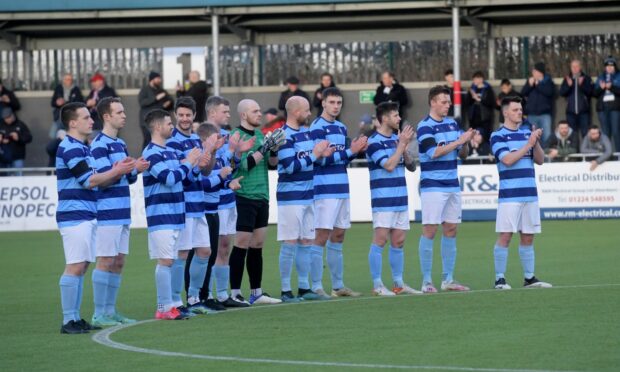 The Banks o' Dee players ahead of their big day in the Scottish Cup against Raith Rovers. Picture by Kath Flannery