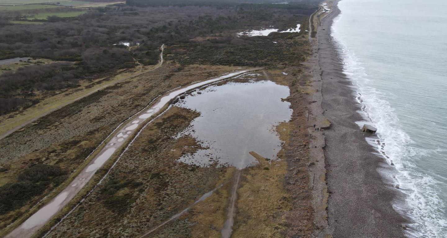 An aerial image of the area subject to coastal erosion concerns at Kingston.